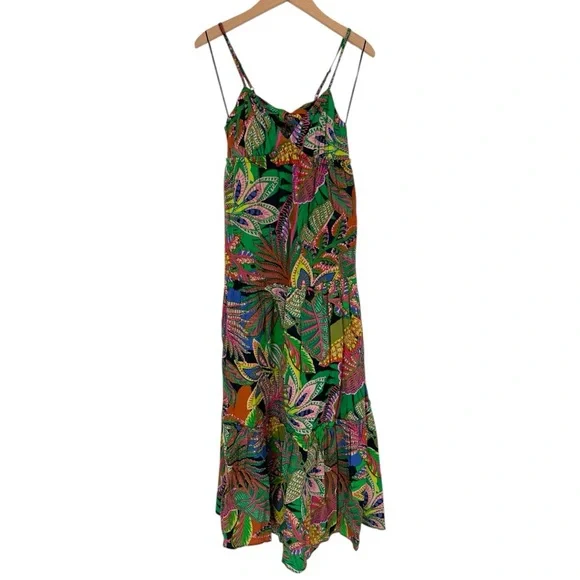 GB Leaf Print V-Neck Tie-Back Tiered Maxi Dress size Juniors Medium NWT Tropical - Picture 3 of 13